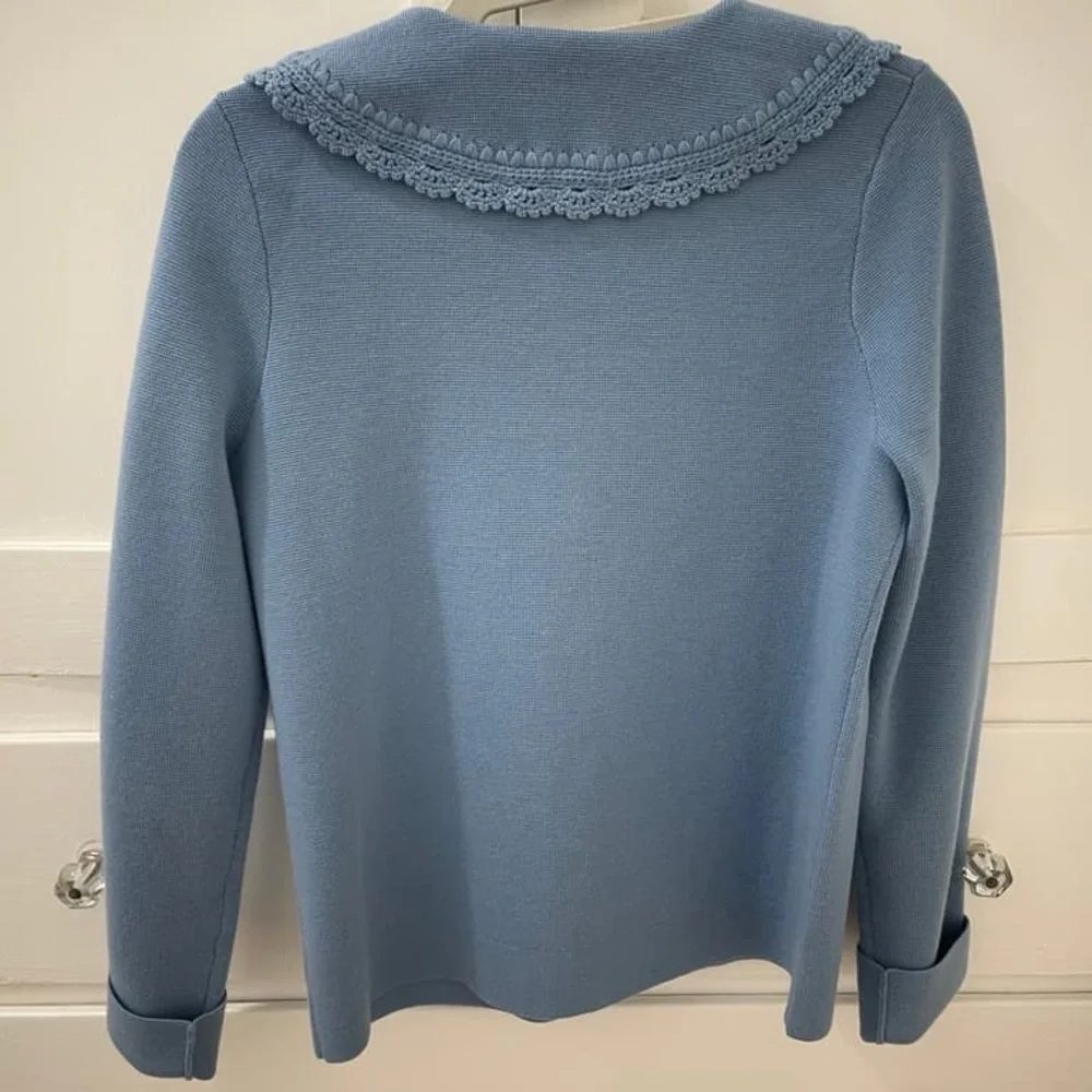 Sezane Blue Cardigan with Crochet Collar - Picture 4 of 6